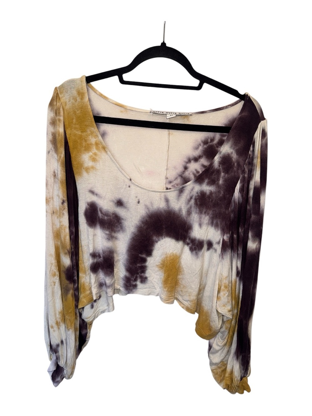 HYFVE Cropped Scoop Neck Tie-Dye Long Sleeve Top - Mustard & Black